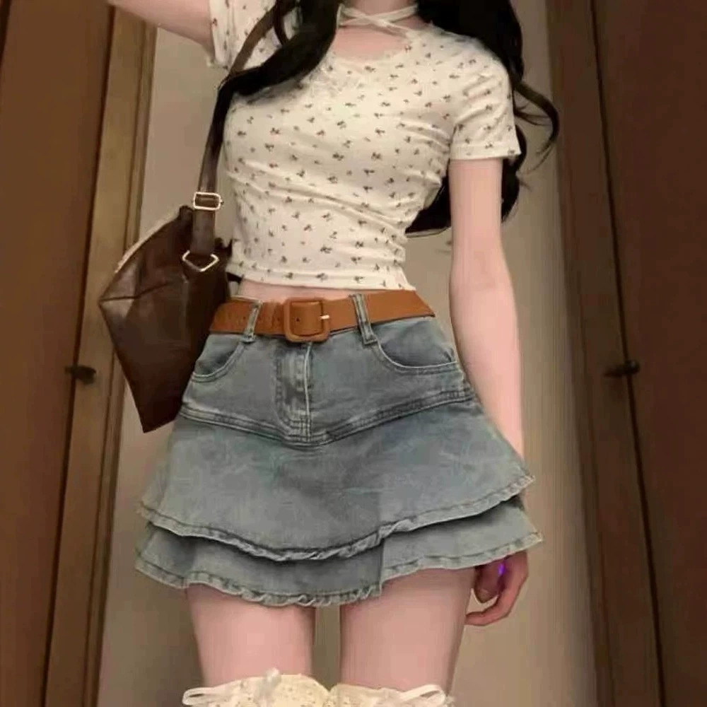 Zara Denim Tiered Mini Skirt High Waist Bodycon